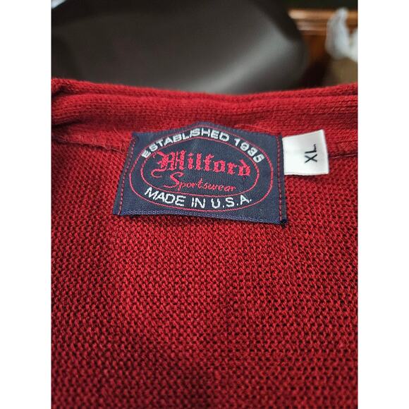 Vintage Milford Sportswear Red Maroon Cardigan Sweater Men's Size XL Made in USA - Picture 2 of 10